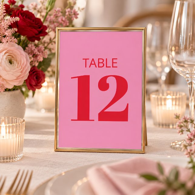 Panneau de numéro de table moderne rose rouge gras (Créateur téléchargé)