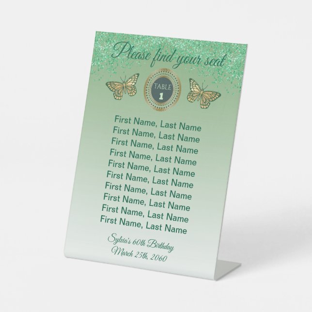Panneau de numéro de table Papillon & Paillettes V (Recto)