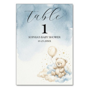 Panneau de numéro de table pour Baby Shower Ours A