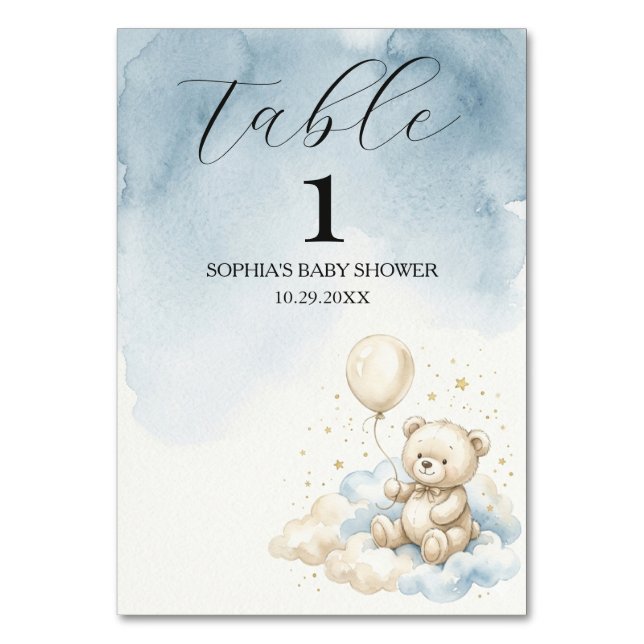 Panneau de numéro de table pour Baby Shower Ours A (Par défaut)