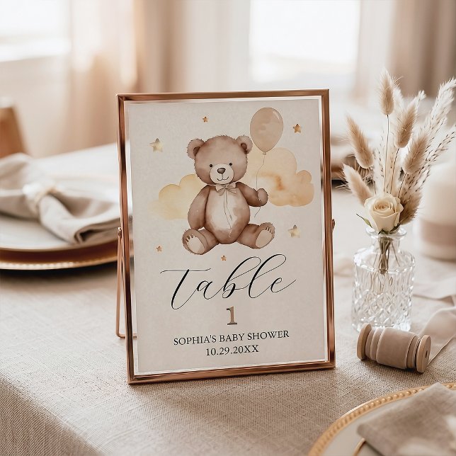 Panneau de numéro de table pour Baby Shower Ours à (Créateur téléchargé)