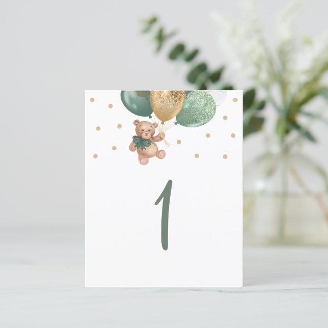 Panneau de numéro de table Teddy Bear Sage Green (Debout devant)