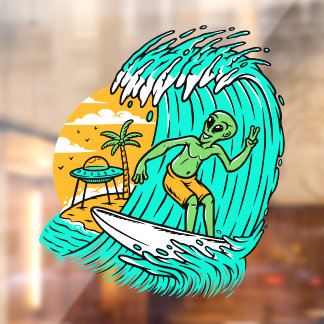 Panneau De Paix Alien Surfant UFO Garé Sur La Plag