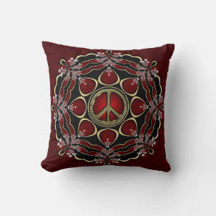 Panneau de Paix Mandala Elegance Rouge Coussin / C