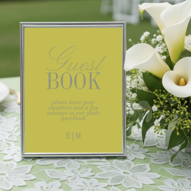 Panneau de papier moderne Chartreuse pour livre d' (Modern Chartreuse Wedding Guest Book Paper Sign)