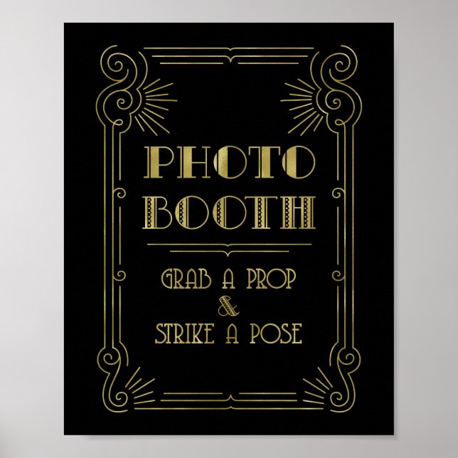 Panneau de Photomaton de Mariage Or Noir Art Déco (Devant)