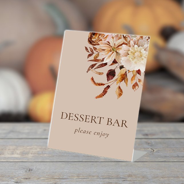 Panneau de piédestal de bar à desserts Floral Fall (Floral Fall Watercolor Wedding Dessert Bar Pedestal Sign by Painted Paperie
)