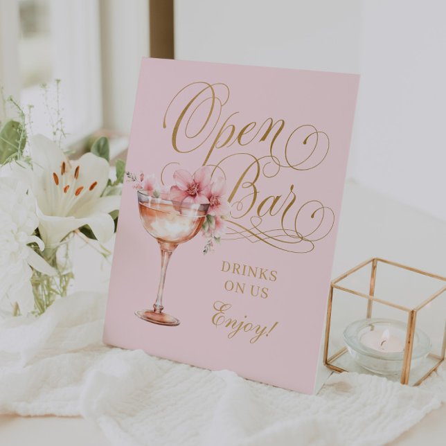 Panneau de piédestal de bar ouvert en or rose élég (Elegant Pink Gold Open Bar Pedestal Sign)
