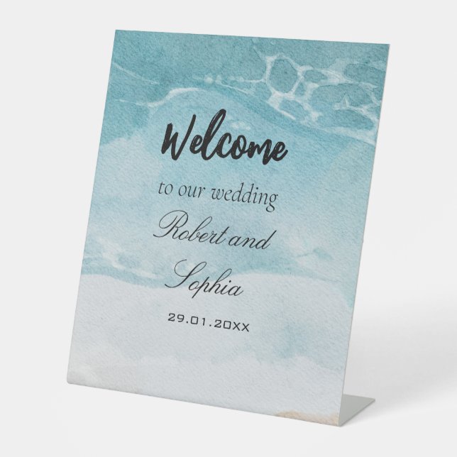Panneau de piédestal de mariage de plage bleue d'é (Recto)