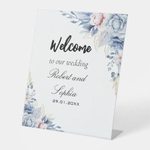 Panneau de piédestal de mariage floral bleu poussi
