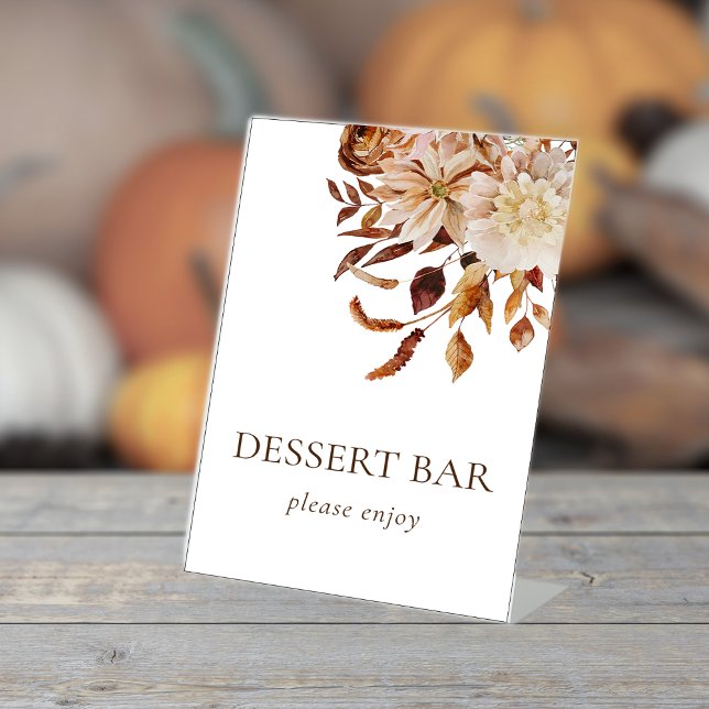 Panneau de piédestal de mariage floral d'automne (Fall Floral Wedding Pedestal Dessert Bar Sign by Painted Paperie
)