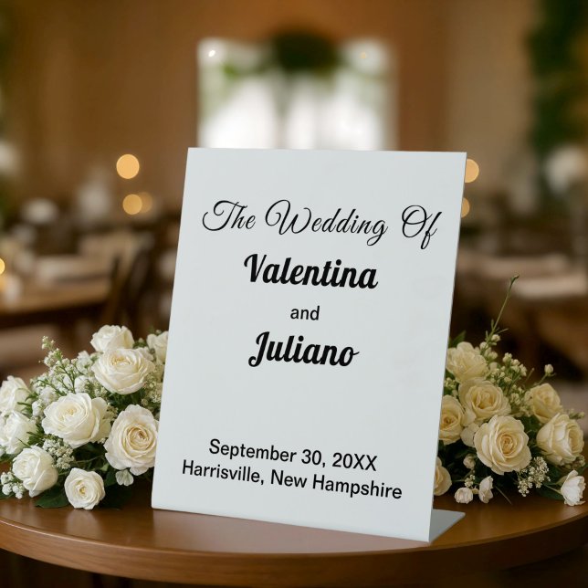 Panneau de piédestal de mariage noir et blanc (Typography style black and white wedding pedestal sign)