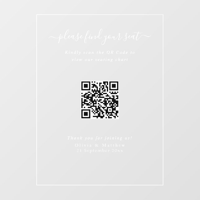 Panneau de plan de table QR Code de mariage modern (Feuille)