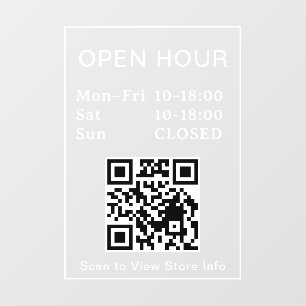 Panneau de porte à code QR heures d'ouverture text