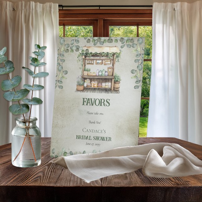 Panneau de prédilection du stand de la ferme du ma (Fresh Off the Market Collection- "Favors" Bridal Shower Pedestal Tabletop 8" x 10" Sign)