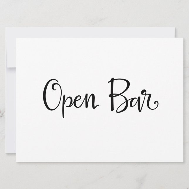 Panneau de réception Open Bar | Calligraphie simpl (Devant)