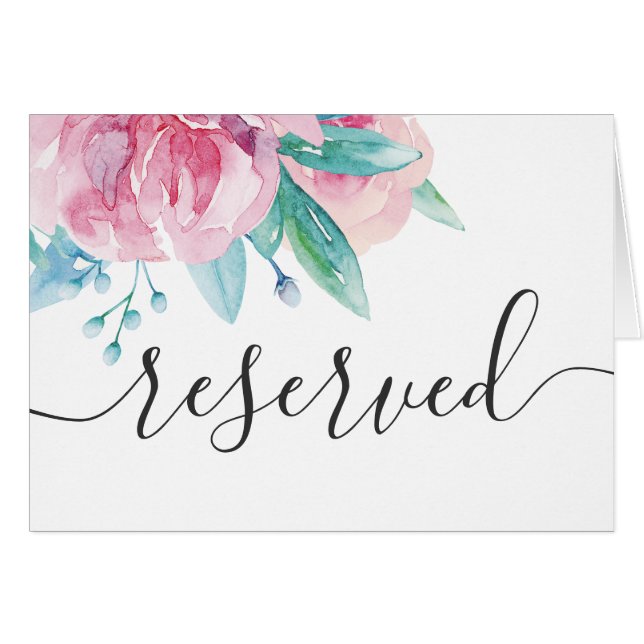 Panneau de réservation de mariage floral rose aqua (Devant Horizontal)