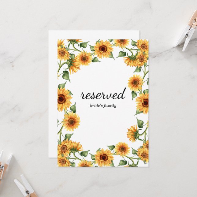 Panneau de réservation de mariage tournesol jaune  (Devant/Arrière en situation)