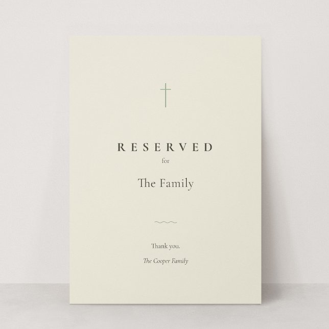 Panneau de réservation de sièges à la croix chréti (Grace | Sage - Reserved Seating Card)