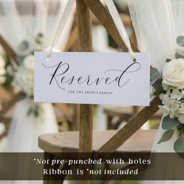 Panneau de réservation élégant pour mariage à susp (Elegant Wedding Reserved Cards to Hang on Chairs. *Ribbon not included. These do not come with holes)
