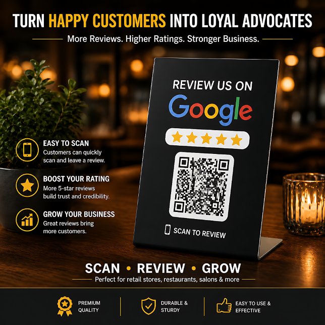 Panneau de rétroaction de vente au détail noir Aff (Black Retail Feedback Sign Google QR Code Display)