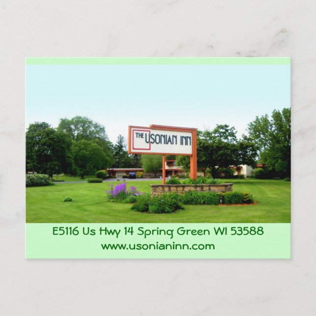 Panneau de rue de carte postale de l'Usonian Inn (Devant)