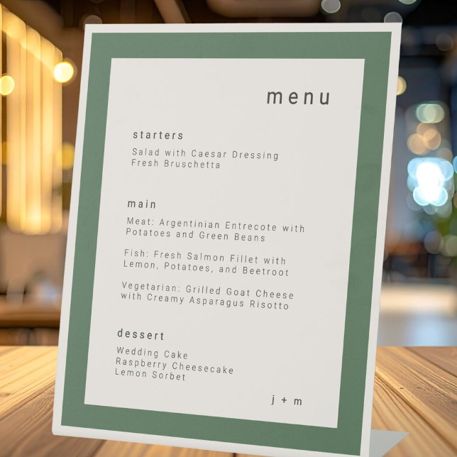 Panneau de socle de menu de mariage Vert de mousse (Créateur téléchargé)