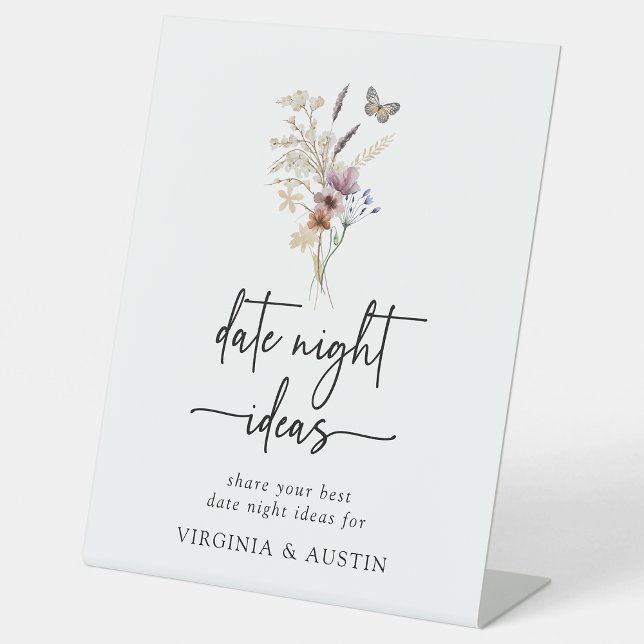 Panneau de soirée en amoureux Rustique Boho (Rustic Boho Floral Date Night Sign with Butterfly by Painted Paperie
)