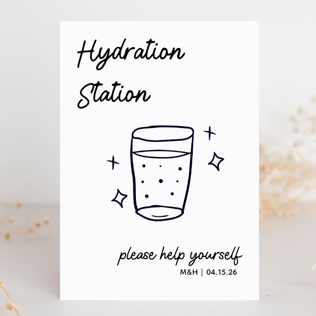 Panneau de station d'hydratation Mariage de croqui (Stay refreshed! Hydration station sign to keep your guests cool and happy at your chic wedding.)