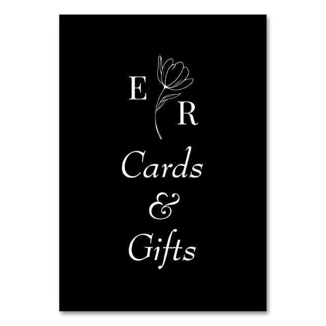 Panneau de table à monogramme floral noir Cartes & (Par défaut)