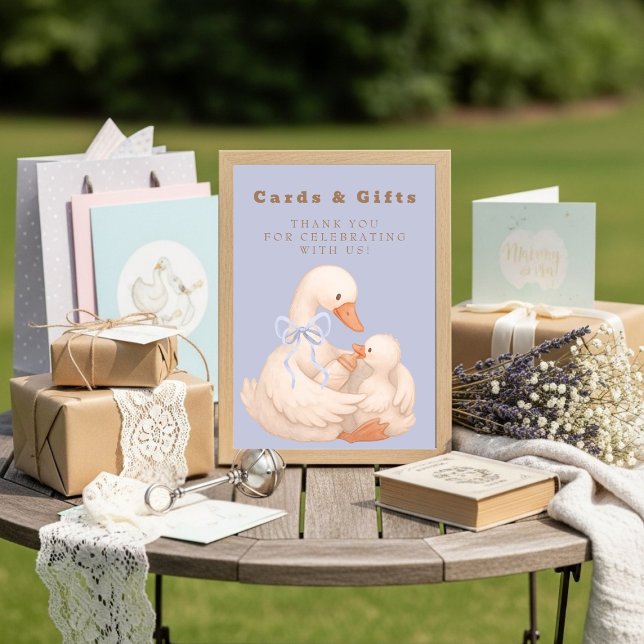 Panneau de table Cartes et Cadeaux Blue Silly Goos (Blue Silly Goose Cards and Gifts Table Sign)