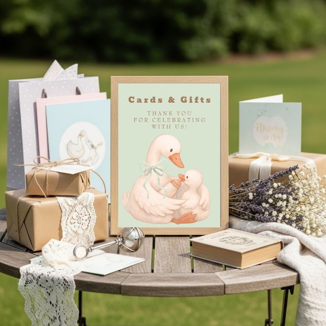 Panneau de table Cartes et Cadeaux Canard Fou Vert (Green Silly Goose Cards and Gifts Table Sign)