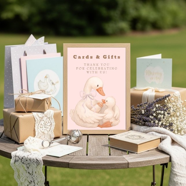 Panneau de table Cartes et Cadeaux Rose Fou Rire (Pink Silly Goose Cards and Gifts Table Sign)