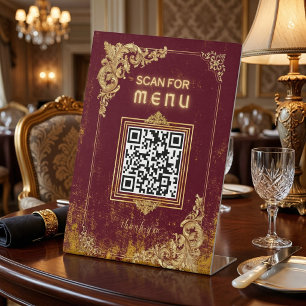 Panneau de table Code QR – Scan Bordeaux Or Vintag