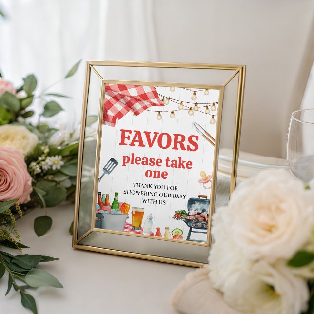 Panneau de table de faveur de Baby-Q BBQ Pique-niq (Créateur téléchargé)