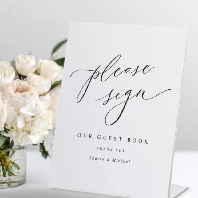 Panneau de table de livre d'or de mariage romantiq (Elegant Modern Wedding Guest Book Sign - Self Standing - Chic Romantic)