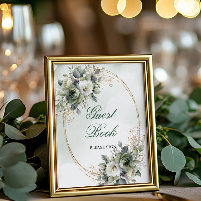 Panneau de table de livre d'or en eucalyptus rusti (Rustic Eucalyptus Guest Book Tabletop Sign 8x10)