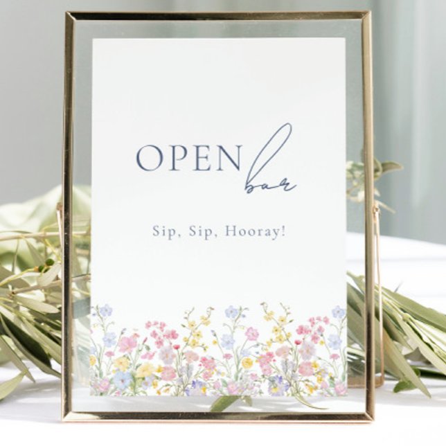 Panneau de table de mariage à bar ouvert floral lu (Lush Floral Open Bar Wedding Tabletop Sign)