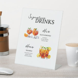 Panneau de table de mariage avec cocktails signatu