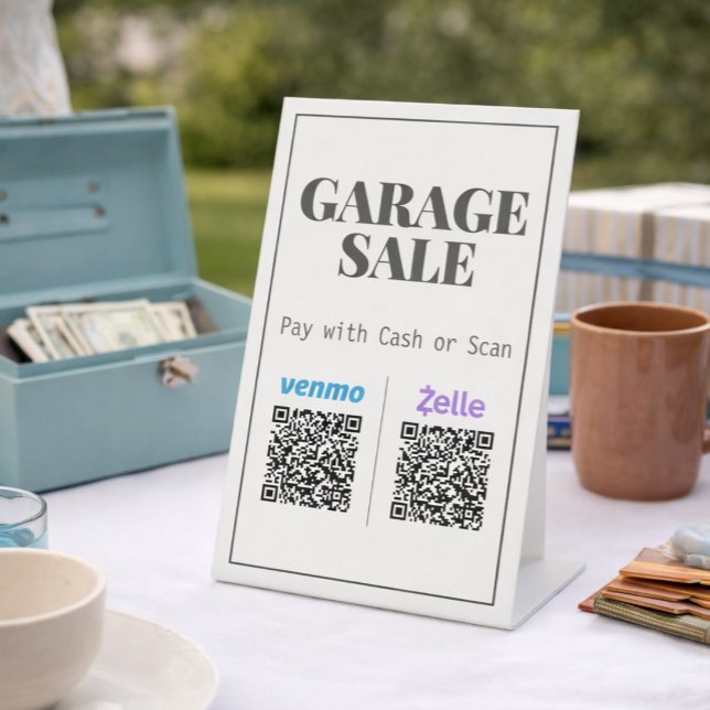 Panneau de table de paiement par code QR pour vent (Make checkout simple and seamless at your garage sale with this modern QR code payment sign. )