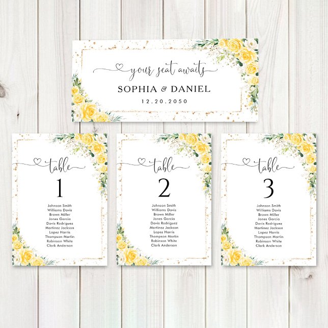 Panneau de table de tête de mariage floral jaune é (Créateur téléchargé)