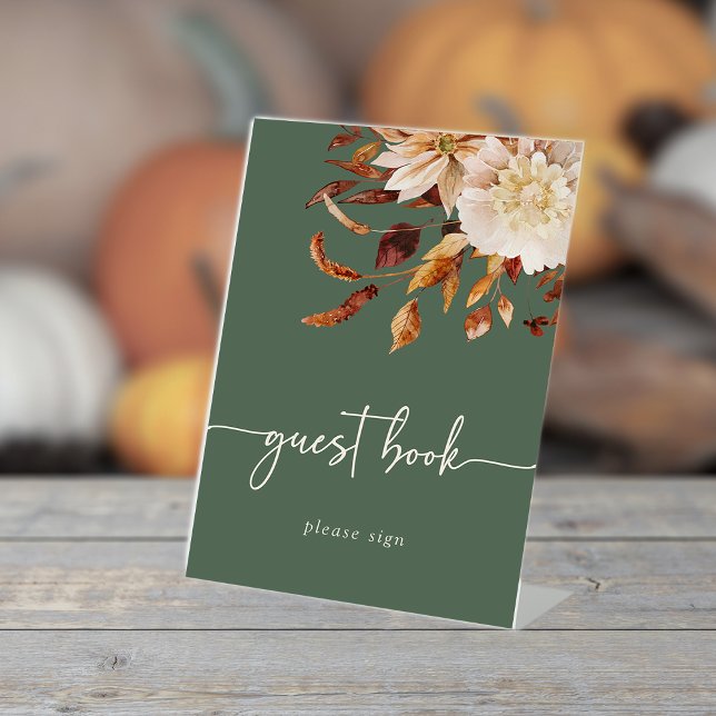 Panneau de table Feuilles rustiques Vert Sauge (Rustic Autumn Leaves Sage Green Table Top Sign by Painted Paperie
)