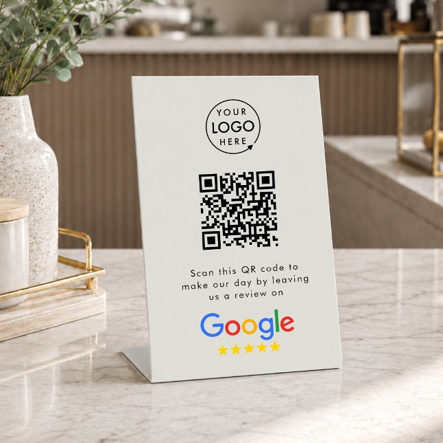 Panneau de table Google Reviews | Socle de code QR (Gain Google reviews & grow your business with this editable call-to-action rating request signage.)