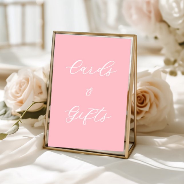 Panneau de table pour cartes et cadeaux roses simp (cards and gifts sign, pink decor, wedding reception, bridal shower, baptism party, simple minimalist)