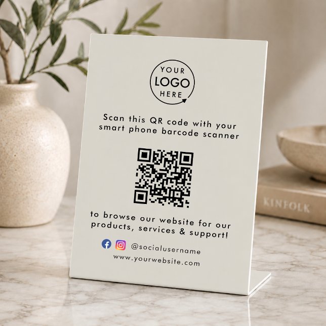 Panneau de table pour entreprise | Affichage promo (This versatile sign can easily be updated with your company logo, QR code, social media & website!)