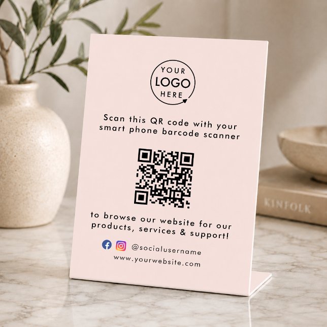 Panneau de table pour entreprise | Affichage promo (This versatile sign can easily be updated with your company logo, QR code, social media & website!)