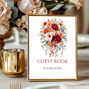 Panneau de table pour livre d'or aux fleurs d'auto