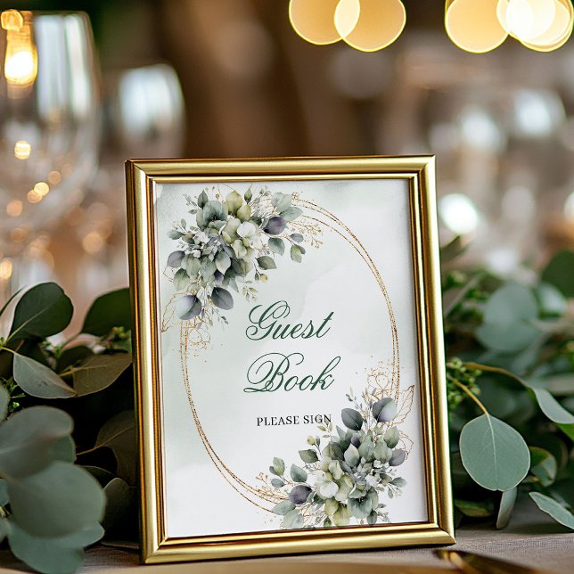 Panneau de table pour livre d'or botanique intempo (Timeless Botanical Guest Book Tabletop Sign)