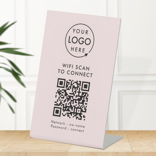 Panneau de table WiFi | Scannez le code QR pour vo (Company branded WiFi tabletop signs with QR code, connecting users seamlessly to your Wi-Fi.)