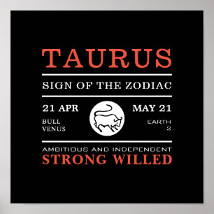 Panneau de Taurus du Zodiaque, Poster astrologique